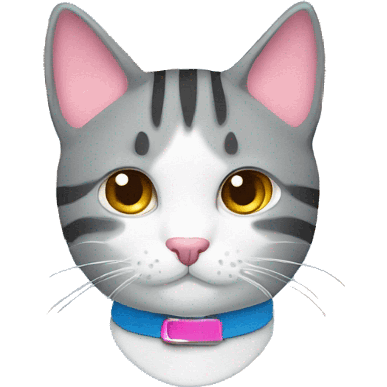 Grey tabby cat with blue collar and dark brown tabby cat with pink collar  emoji