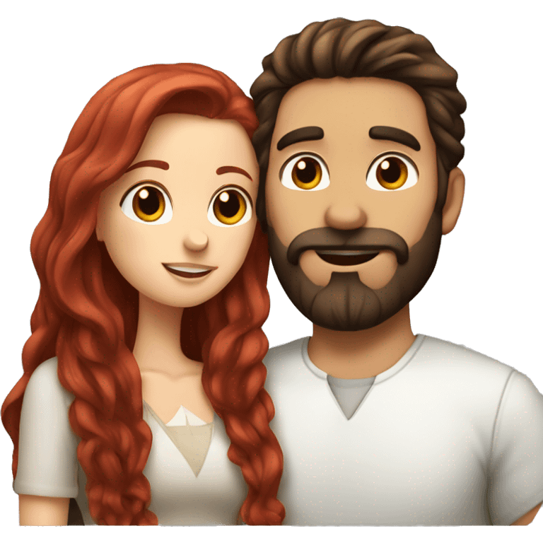 dark haired bearded guy with long hair kissing red haired girl emoji