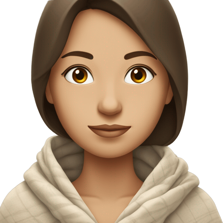 girl inside a blanket sipping coffee eyes closed, brunette with fair skin emoji