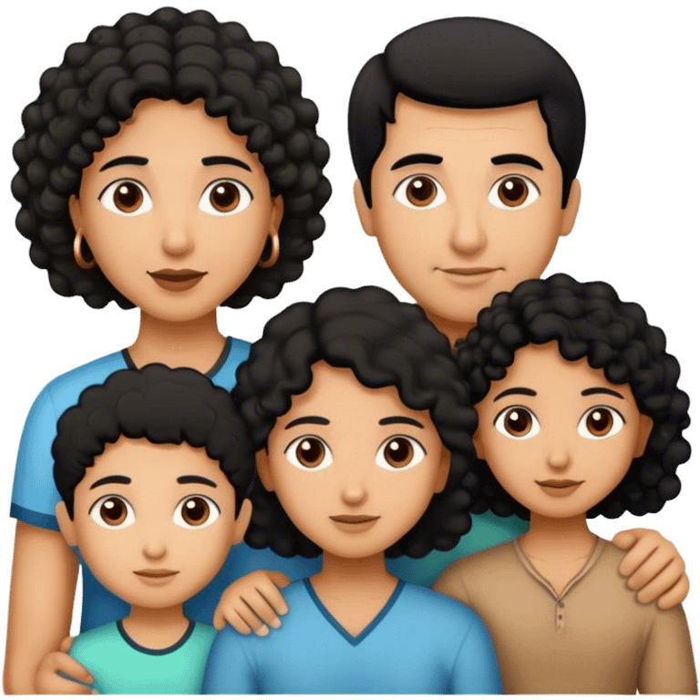 indian family with one dad and one son straight hair and one mom and one daughter curly hair emoji