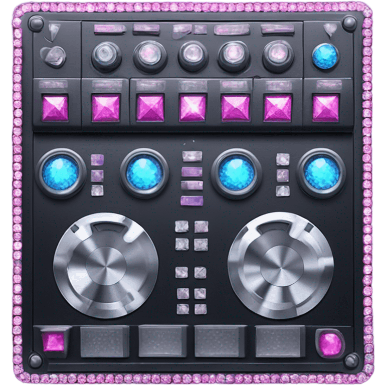 Realistic isolated DJ Sound control board with pink,blue,and purple sparkling diamonds and rhinestones on it. emoji