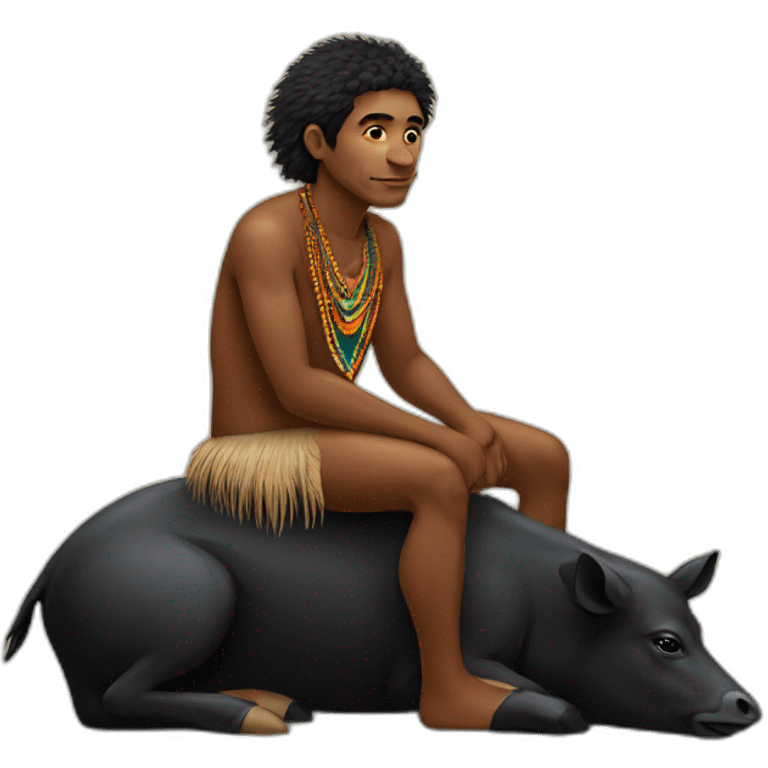 brazilian indigenous man sitting on a black boar emoji