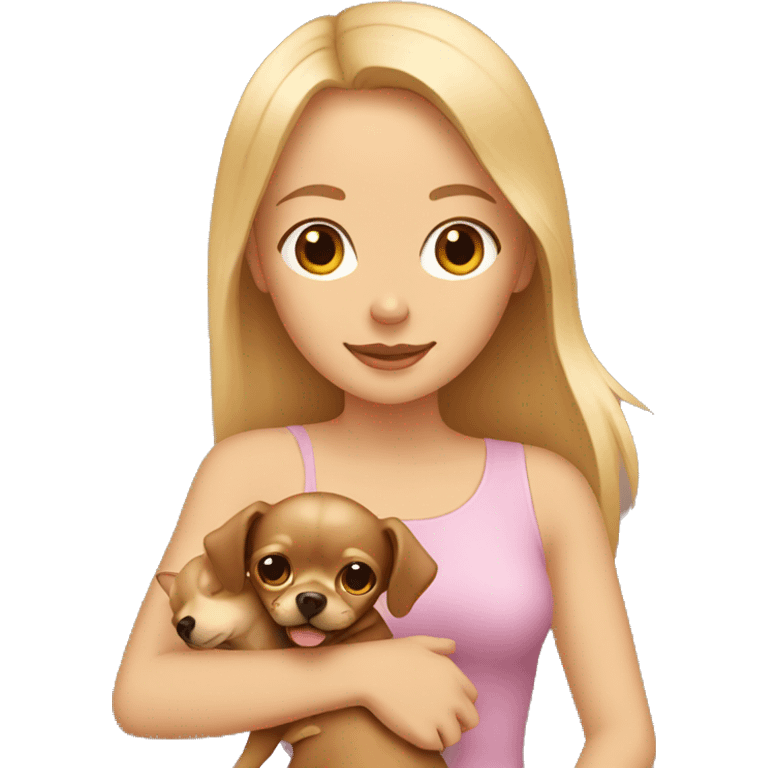 blonde girl holding brown chihuahua emoji