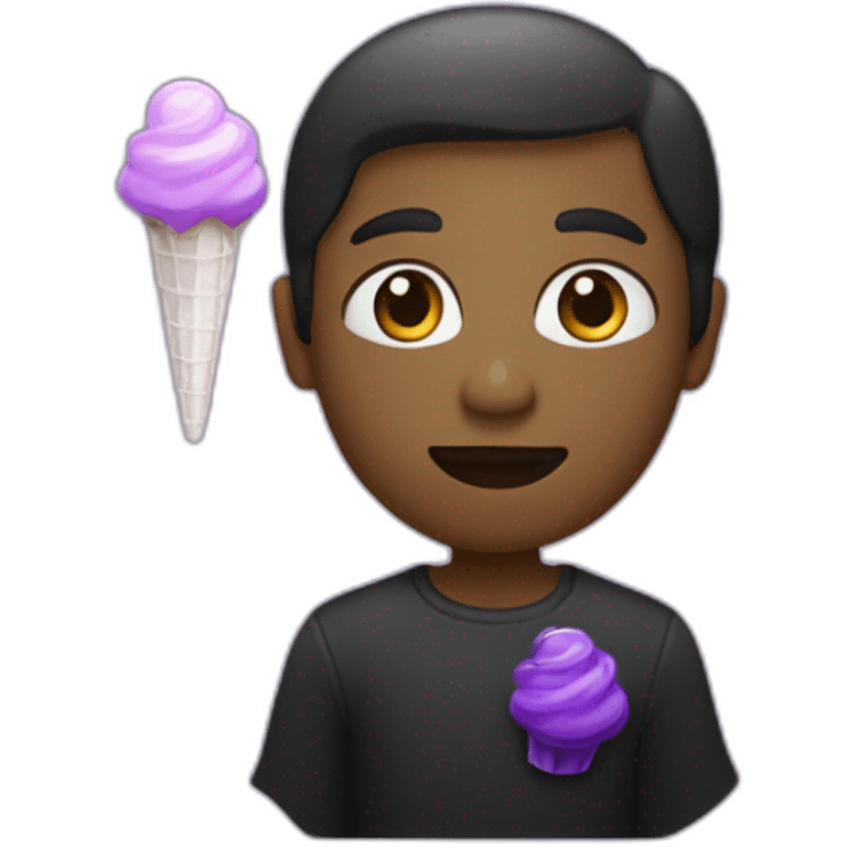 une personne noir lâchant une glace noir avec une l’anche violet  emoji