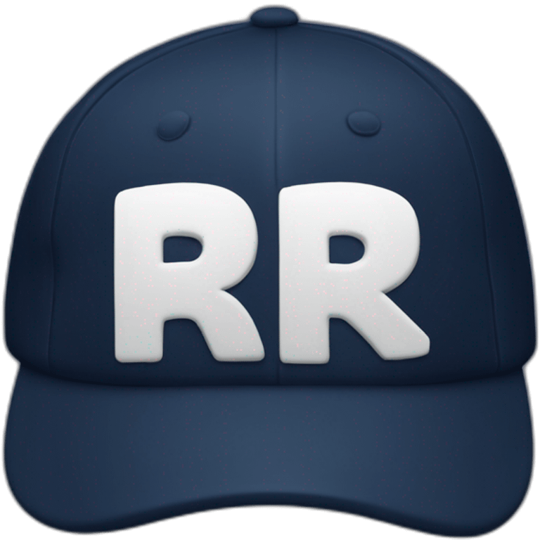 a navy baseball cap with a small white letter R on the front, seen from en face emoji