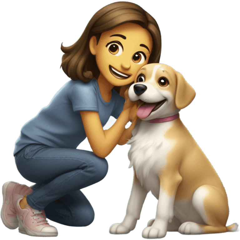 smiling girl with dog outdoors emoji