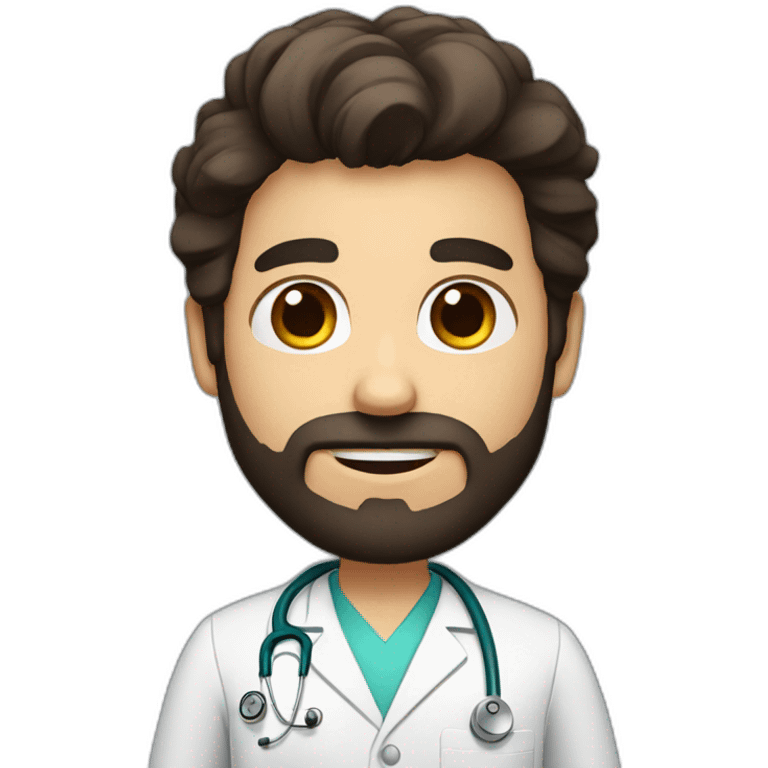 doctor with dark long brown hair and beard, big brown eyes emoji