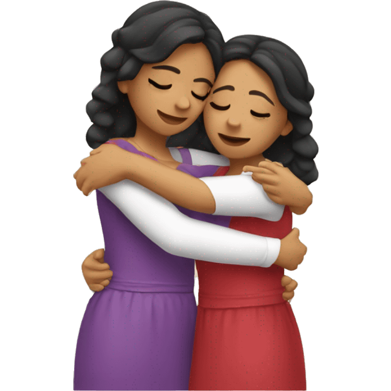 Two Mexican sisters hugging emoji