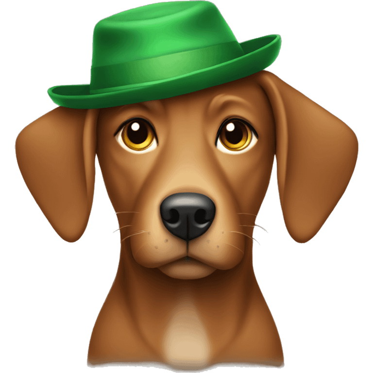 Brown dog wearing a green hat emoji