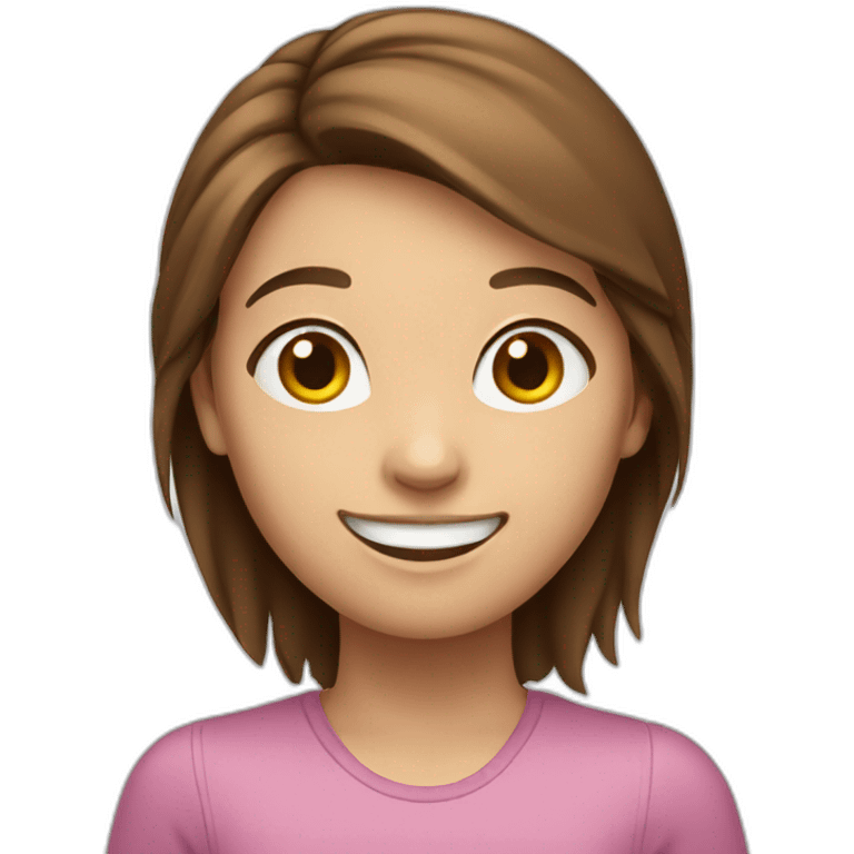 Girl with brown hair smiling kindly and waving emoji