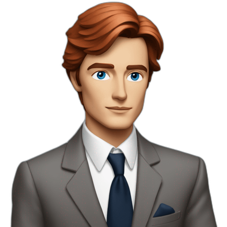 Alain Delon young space navigator blue eyes neat red hair dressed in suit emoji