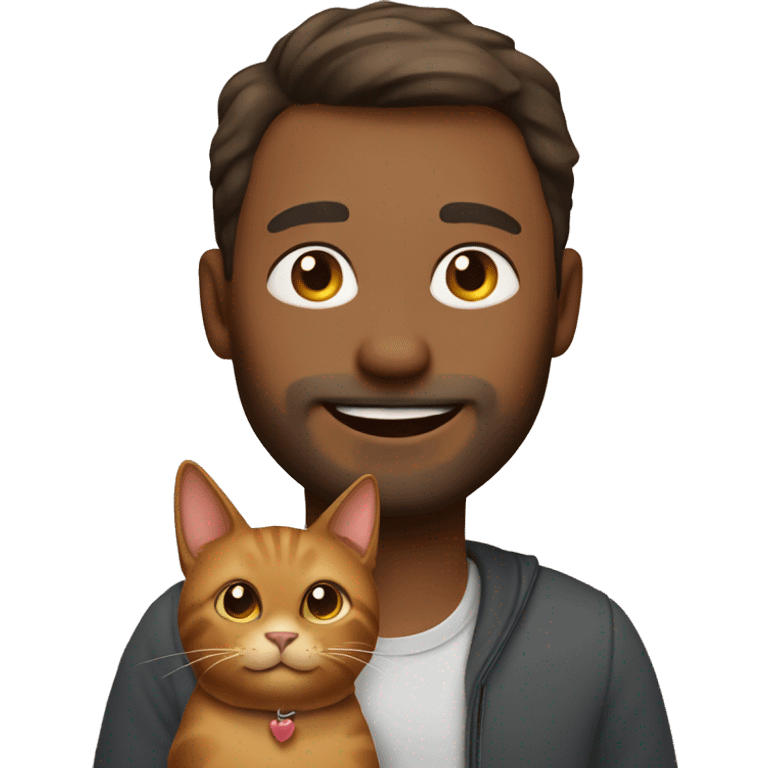 Cute brown cat with his owner man in his 40s emoji