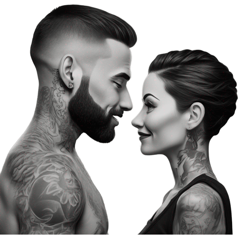 Intimate conversation between realistic tattooed model couple  emoji