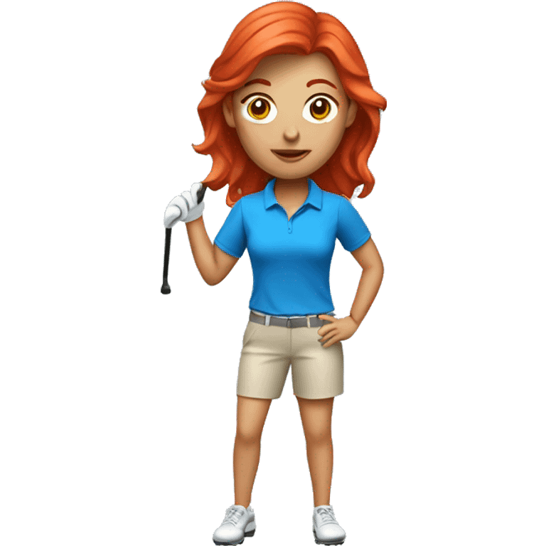 a female golf coach with red hair, blue shirt emoji