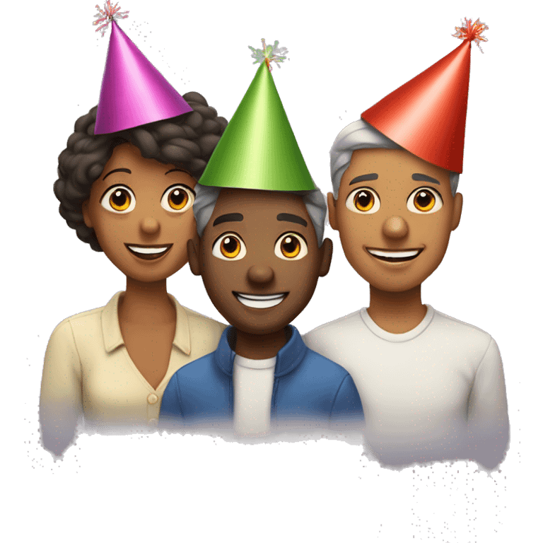 family in birthday hats celebrate new year emoji