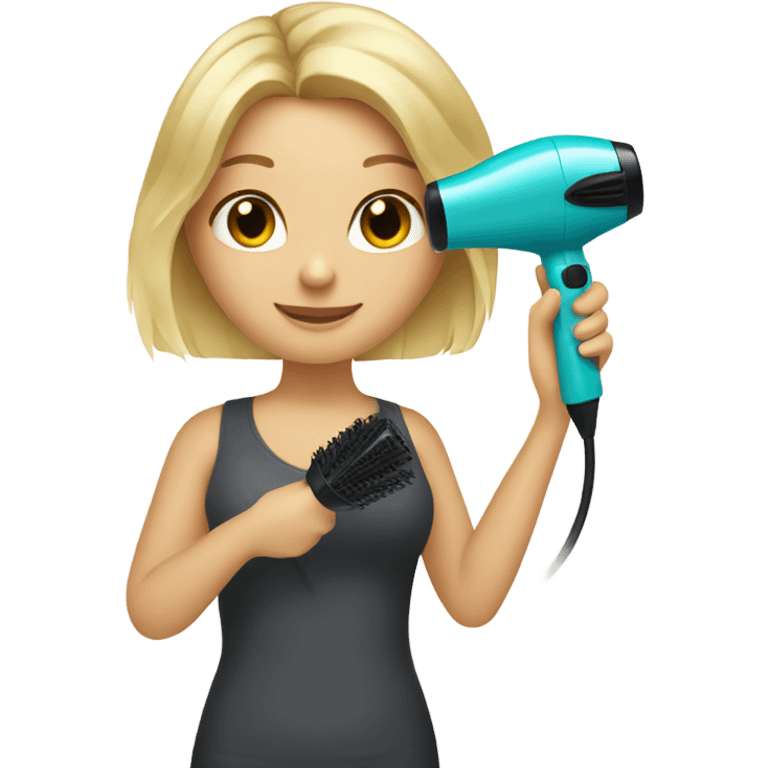 blonde girl holding a hair dryer and brush emoji