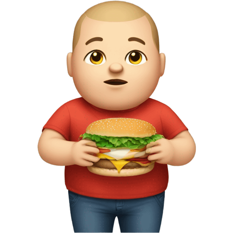 Fat kid with a buzzcut holding a burger emoji