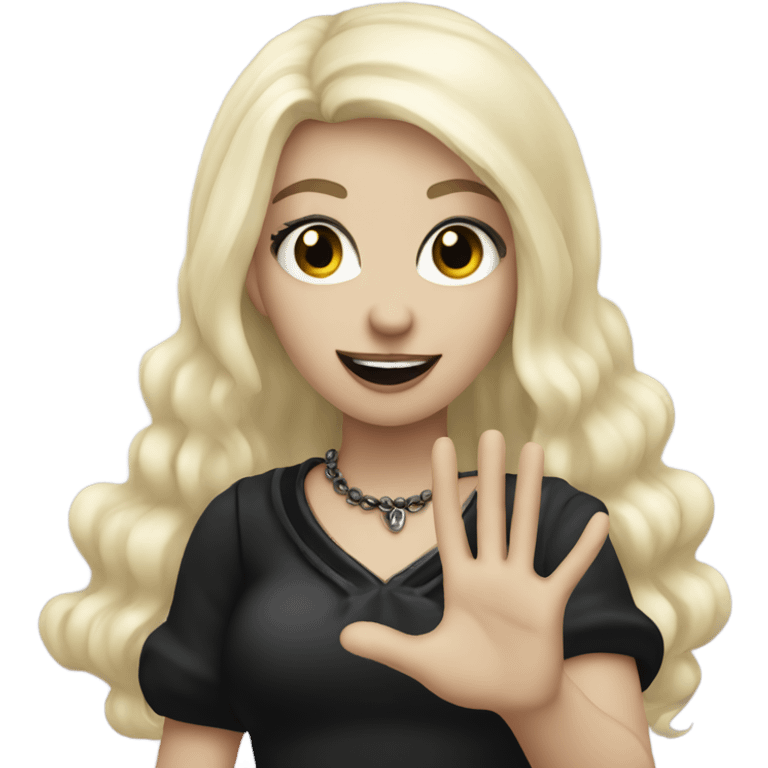 Blonde goth girl waving her hand emoji