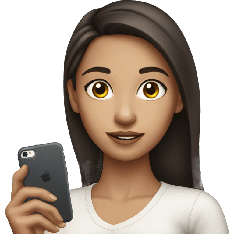 beautiful brunette girl holding an iPhone emoji