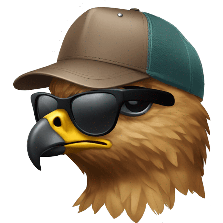 Hawk Wearing a trucker hat and sunglasses emoji