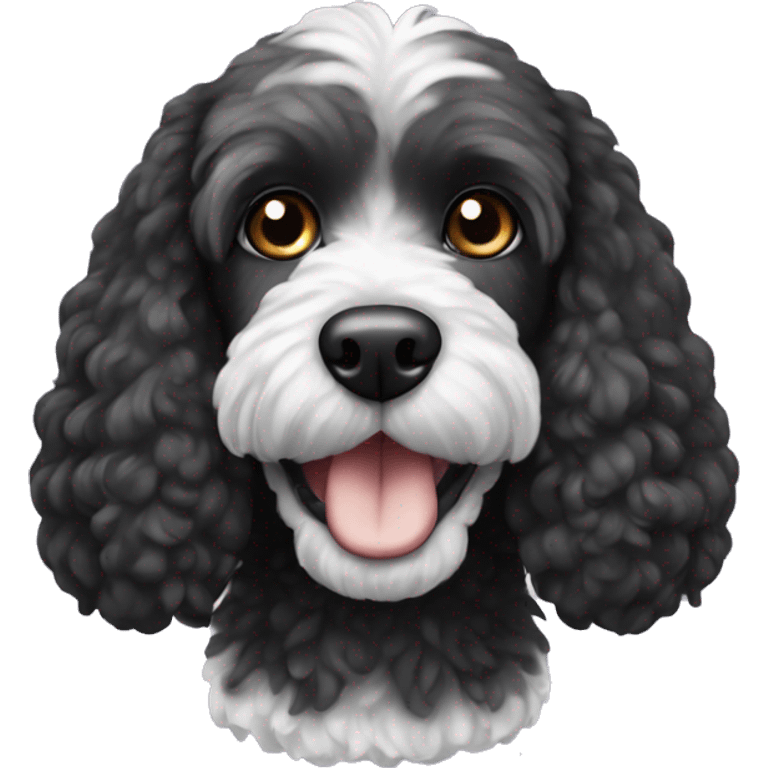 black cockapoo dog with white chin emoji