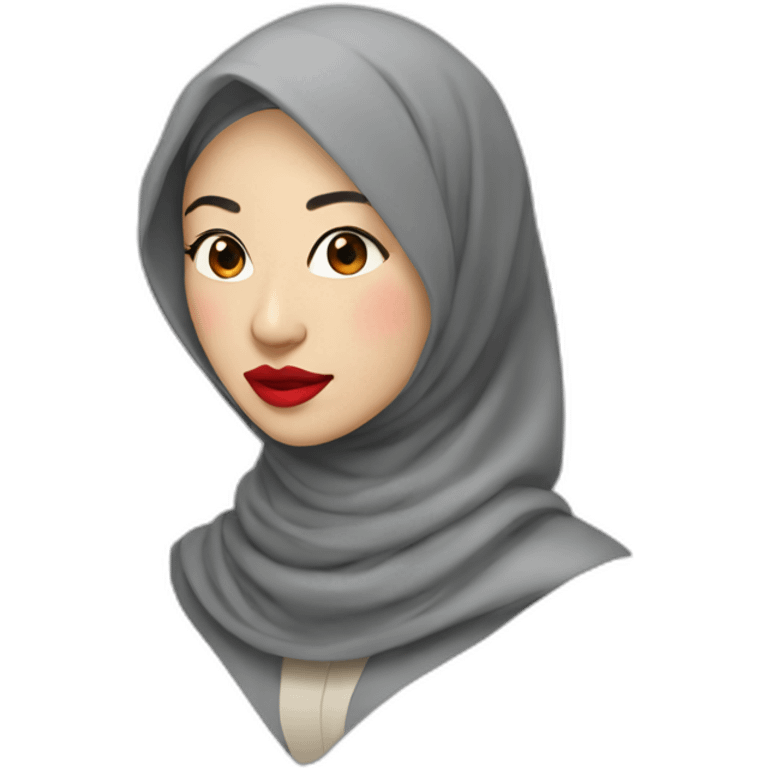 asian women wearing grey hijab with red lipstick emoji