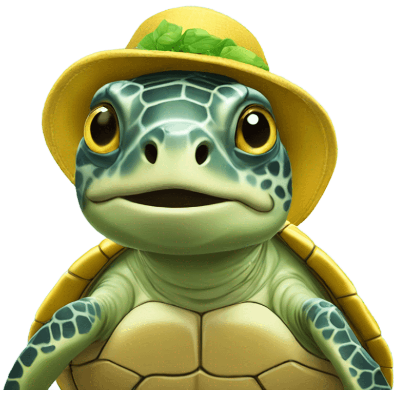 a sea turtle wearing a yellow hat emoji