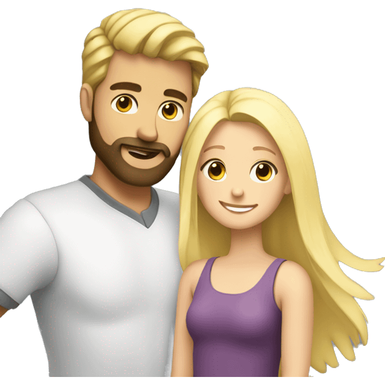 A guy with a beard cuddles a white blond girl emoji