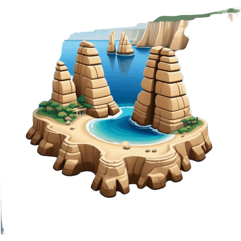 Cinematic Realistic Raouche Rocks Landmark Emoji, depicted with dramatic natural rock formations along the Beirut coastline rendered with intricate detail and dynamic natural lighting. emoji