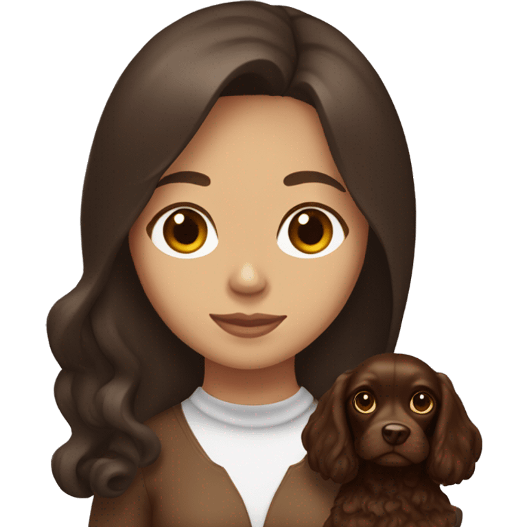 Brunette girl holding a chocolate brown cocker spaniel  emoji