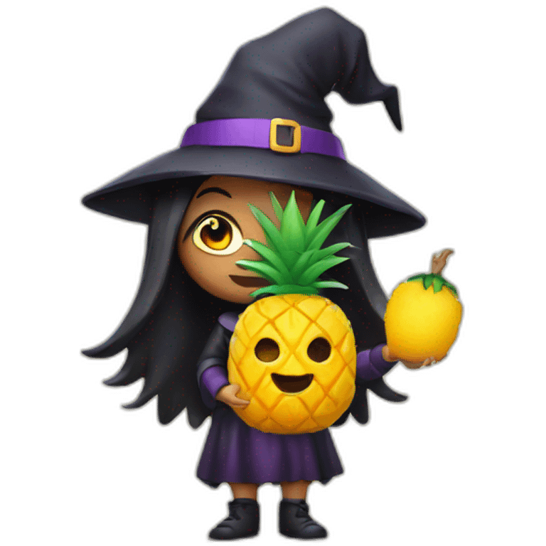 A witch with a pineapple in her hands emoji