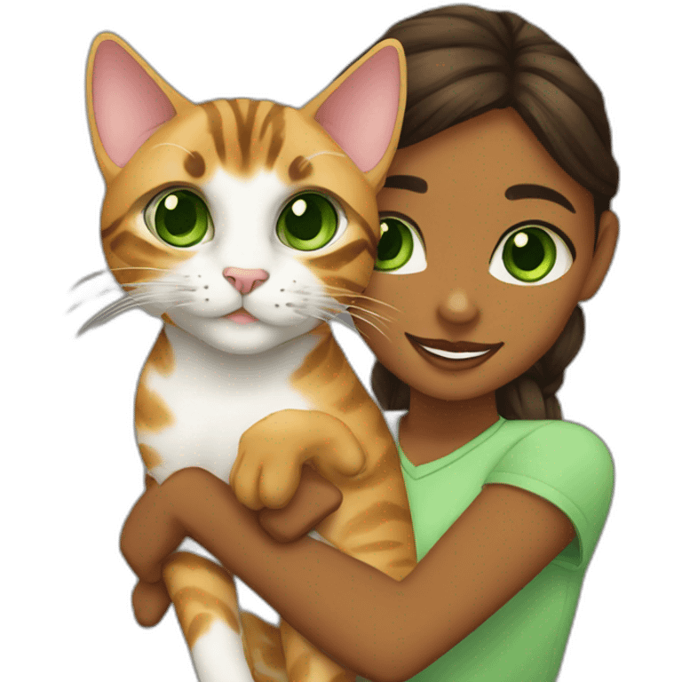 Green-eyed girl holding a green-eyed Bengal cat emoji