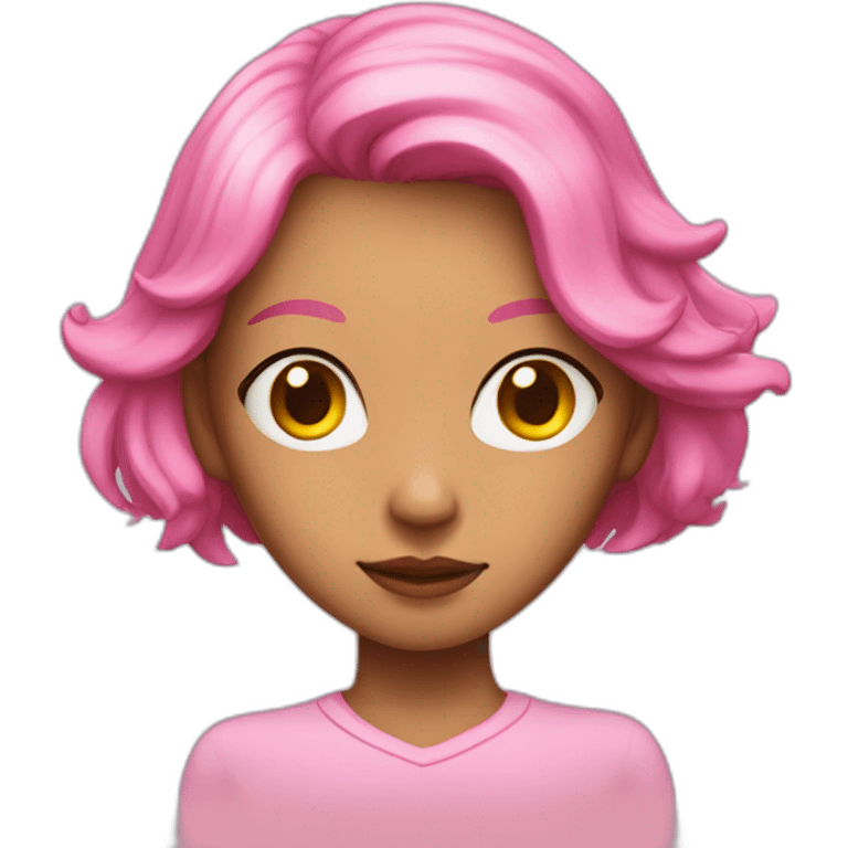 Mina is a teenage girl with pinkish skin, yellow eyes, and short pink hair with yellow antennae. emoji