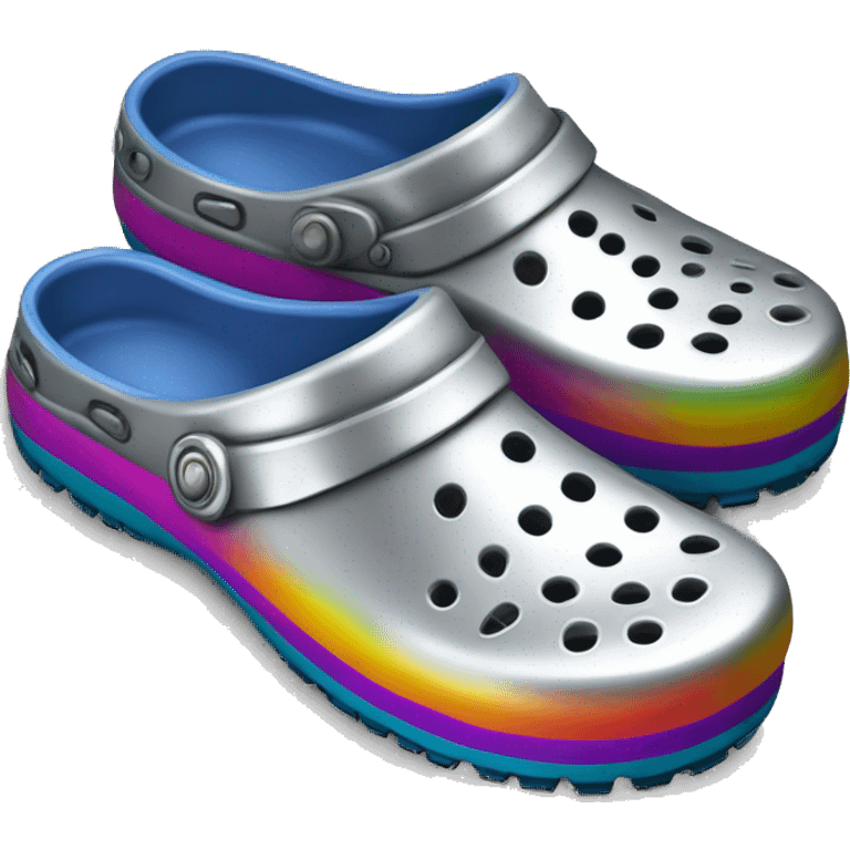 Realistic metallic silver and colorful pair of crocs shoes isolated.  emoji