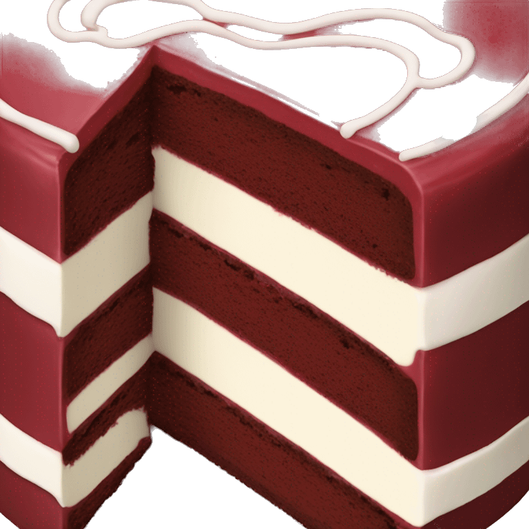 Dark red cake cake slice with white frosting layers dollops of frosting on top  emoji