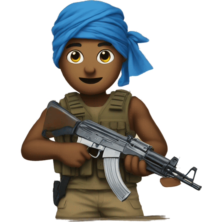 Ak with a blue bandana tied around the magazine  emoji