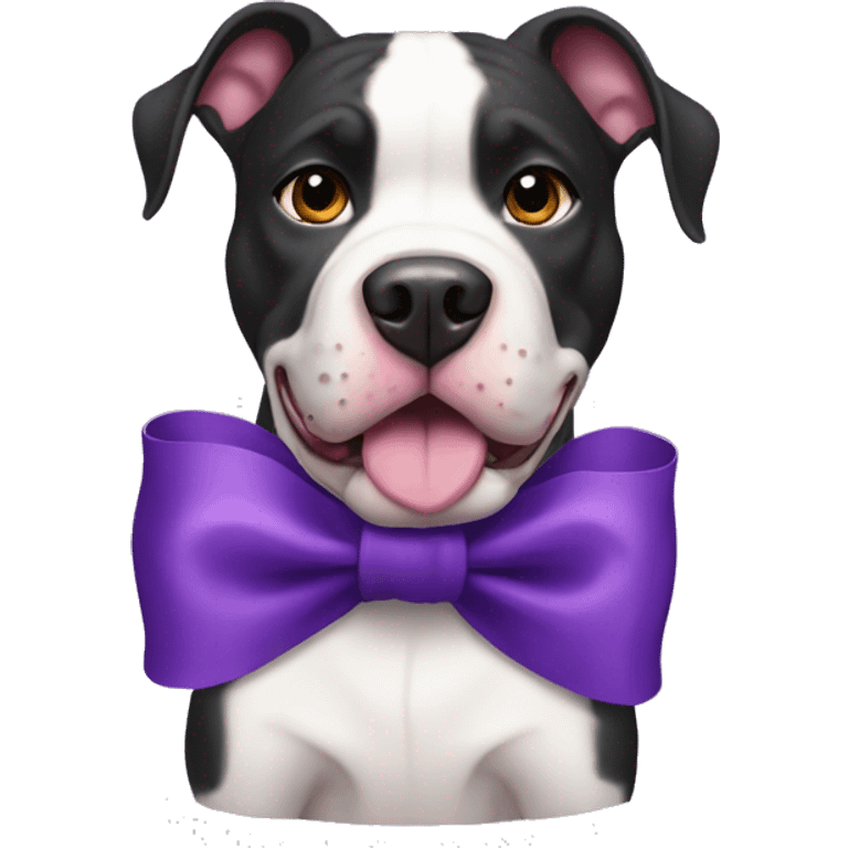 black and white pitbull with a purple bow emoji