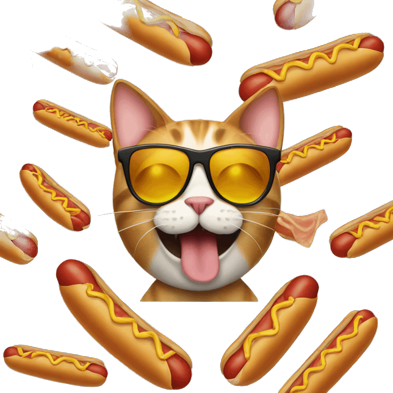 Cat with sunglasses eating a hot dog emoji