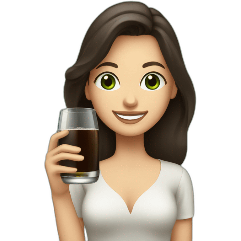 brunette woman holding fernet branca glass smiling green eyes emoji