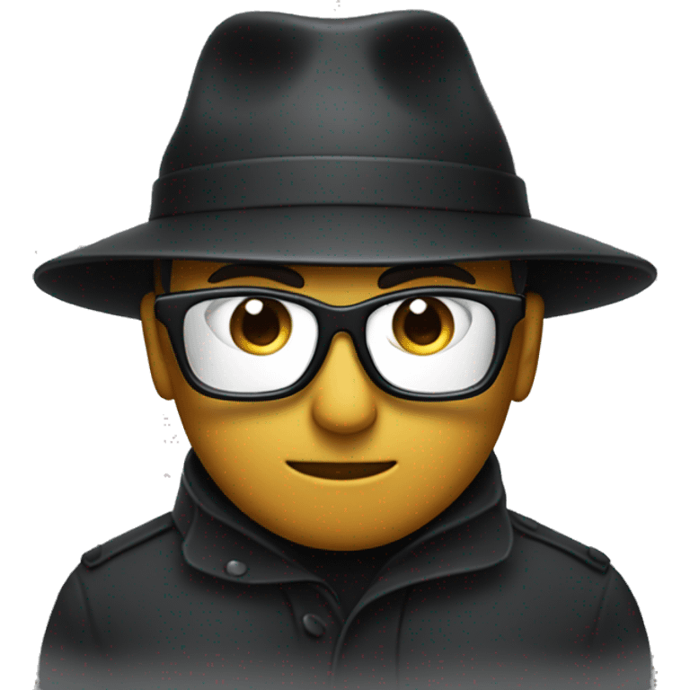 incognito with a black hat and black glasses and a raincoat. emoji