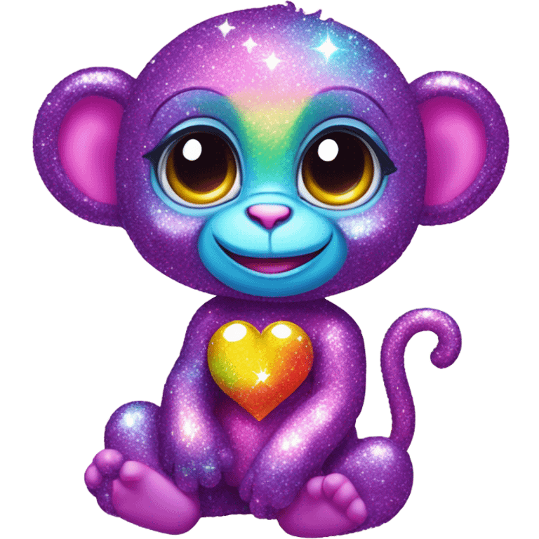 Lisa frank sparkly rainbow baby monkey with heart emoji