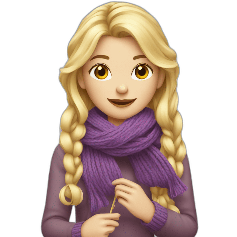 Blond girl knitting a scarf emoji