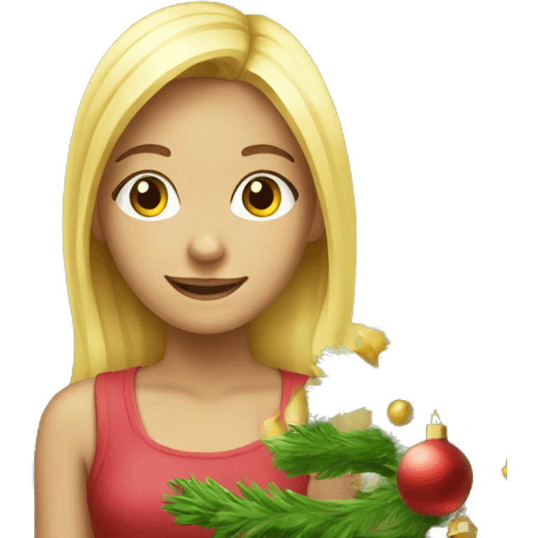 Blond Girl is decorating a Christmas tree emoji