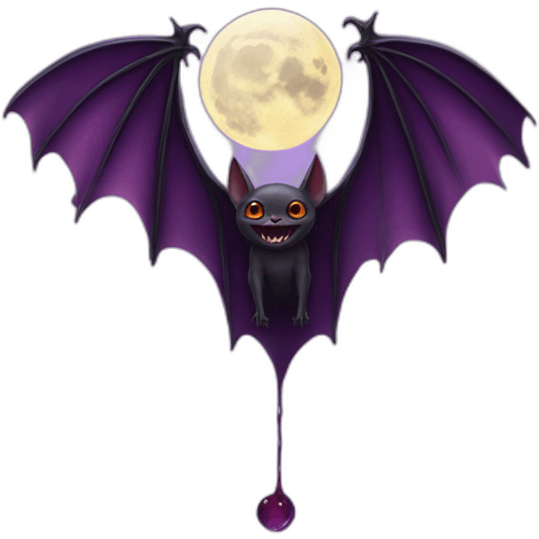 realistic full moon dripping purple behind with vampire bat wings flying in front emoji