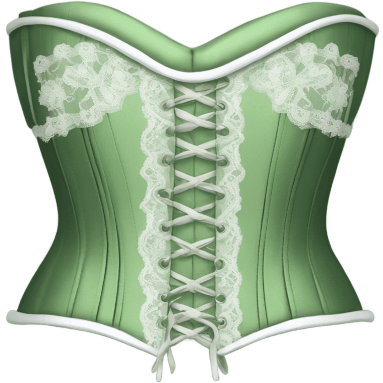 Sage green corset with white lace and bows, isolated emoji