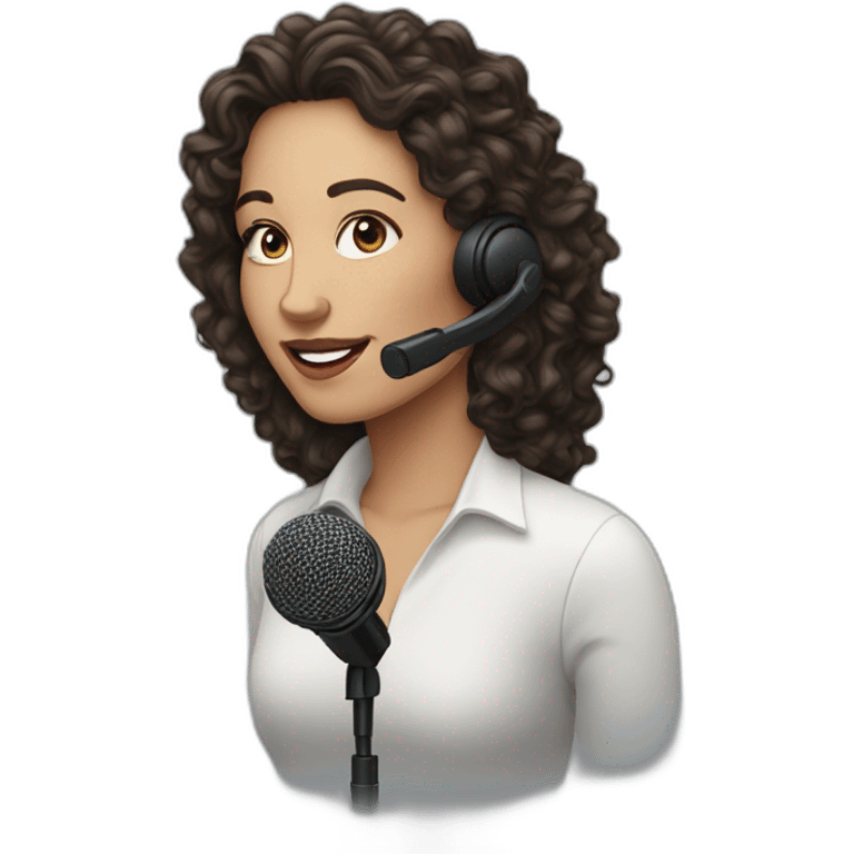 podcast host curly dark long hair white woman with podcast microphone emoji