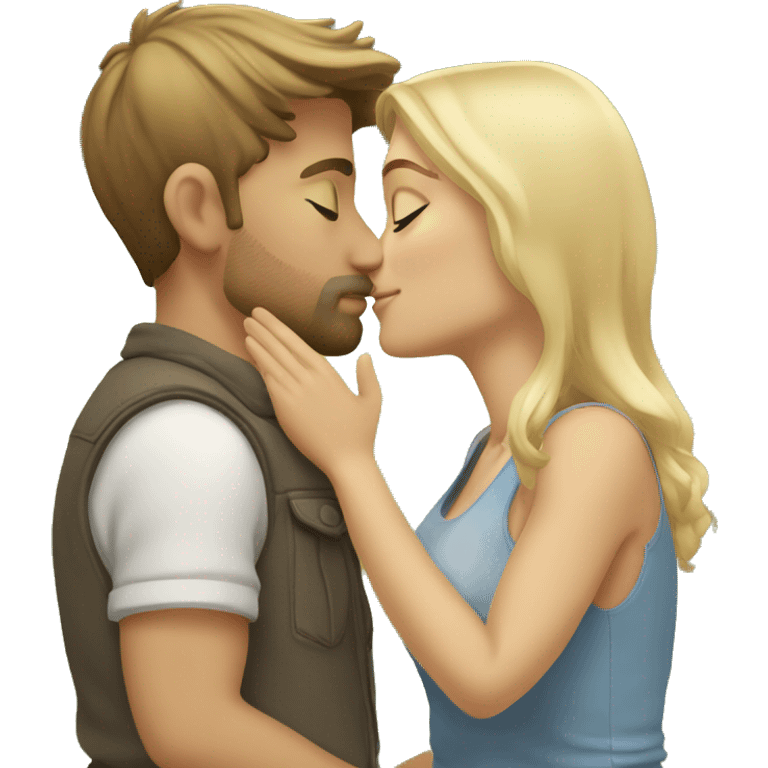 romantic outdoor couple kiss,, he has Brown Hair, she has blonde Hair emoji