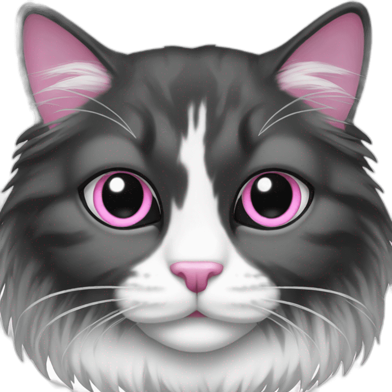 black and white long hair cat with pink nose emoji