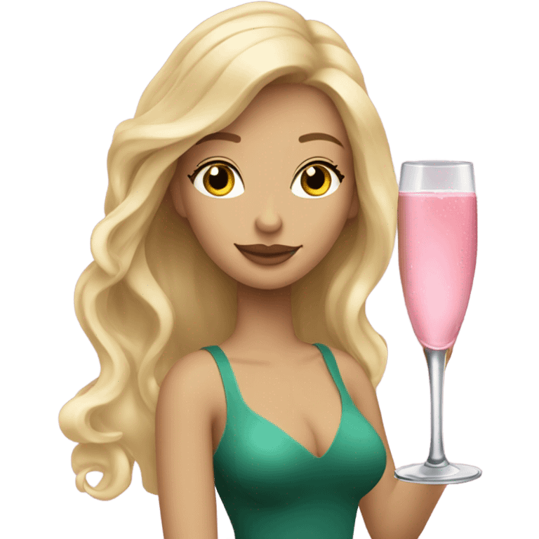 Pretty blonde lady with long hair drinking pink champagne emoji