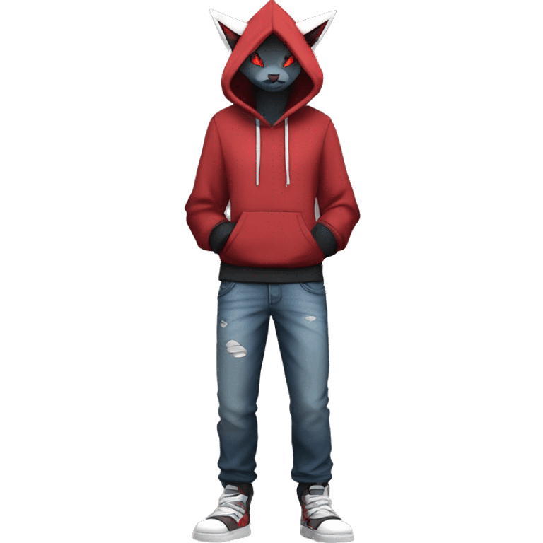 Edgy Cool Anthro Zoroark-Zangoose-Litten Fakemon Fursona Hoodie Full Body emoji